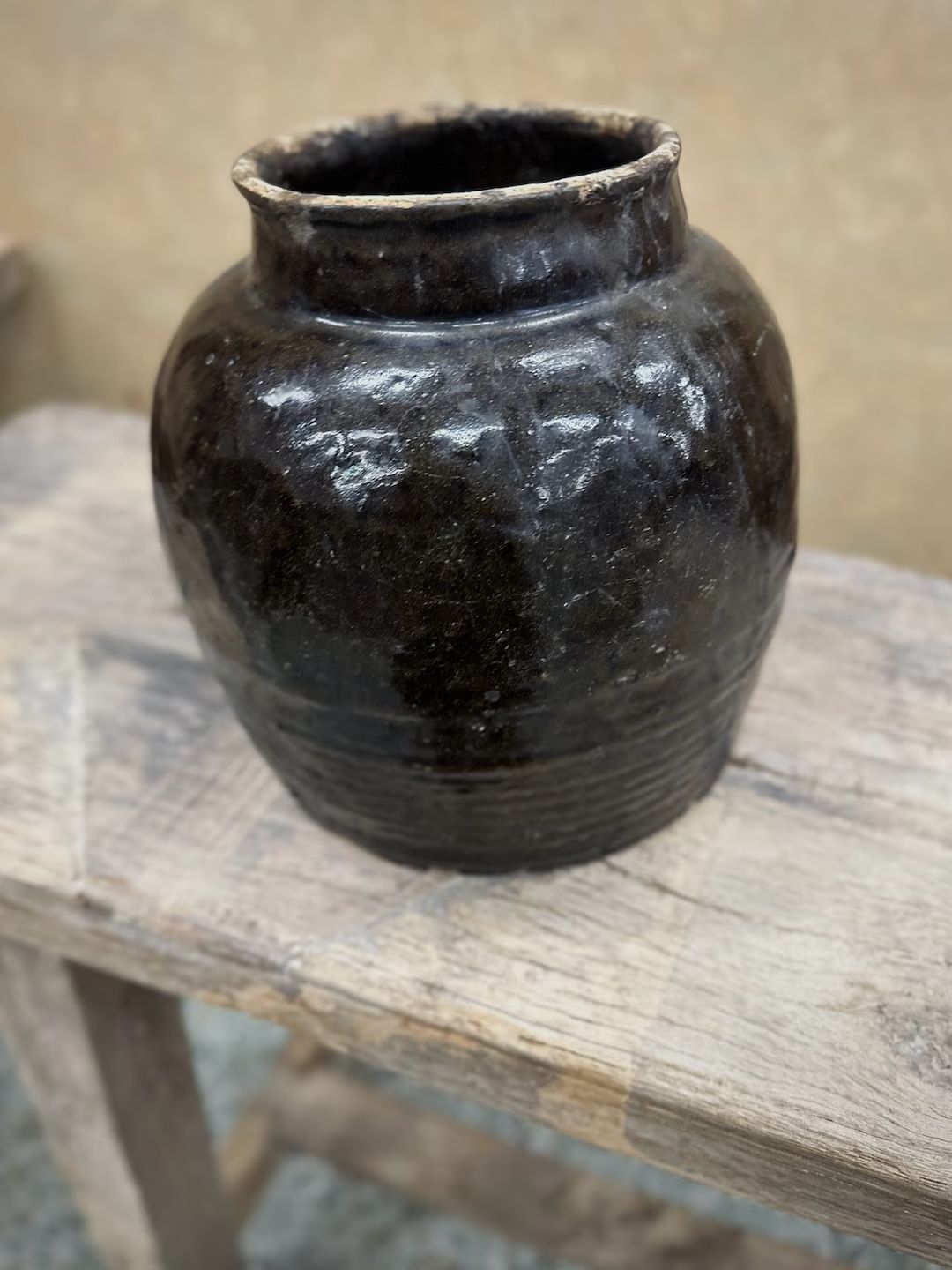 Chinese vintage dark brown/black glossy vase 10x10x10 | Etsy (US)