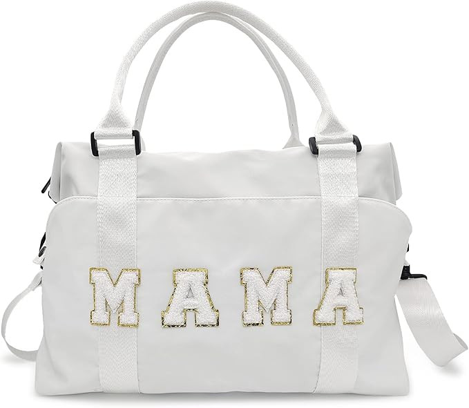 Chenille Letter Duffle Bag, Mama Bag With Patches, Nylon Chenille Letter Embroidered Travel Bag, ... | Amazon (US)
