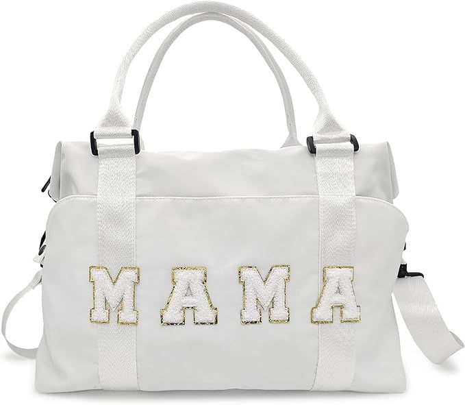 Chenille Letter Duffle Bag,Mama Bag With Patches,Nylon Chenille Letter Embroidered Travel Bag,Lig... | Amazon (US)