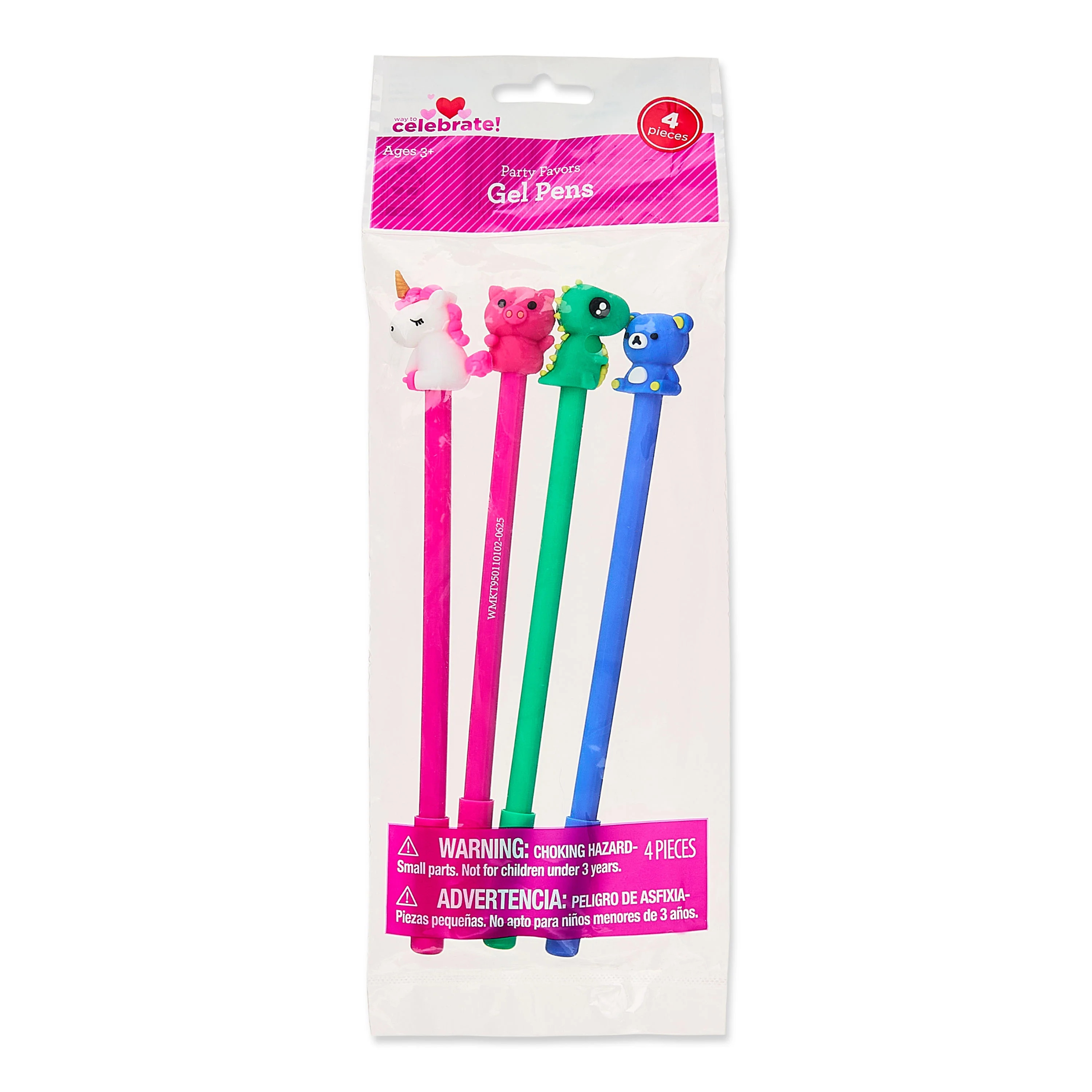 Animal Gel Pen Party Favors, Multicolor, 4 Count, Valentine's Day by Way To Celebrate | Walmart (US)