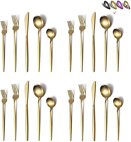 Amazon.com | Matte Gold Silverware Set 40 Pieces, Stainless Steel Golden Flatware Set, Titanium P... | Amazon (US)