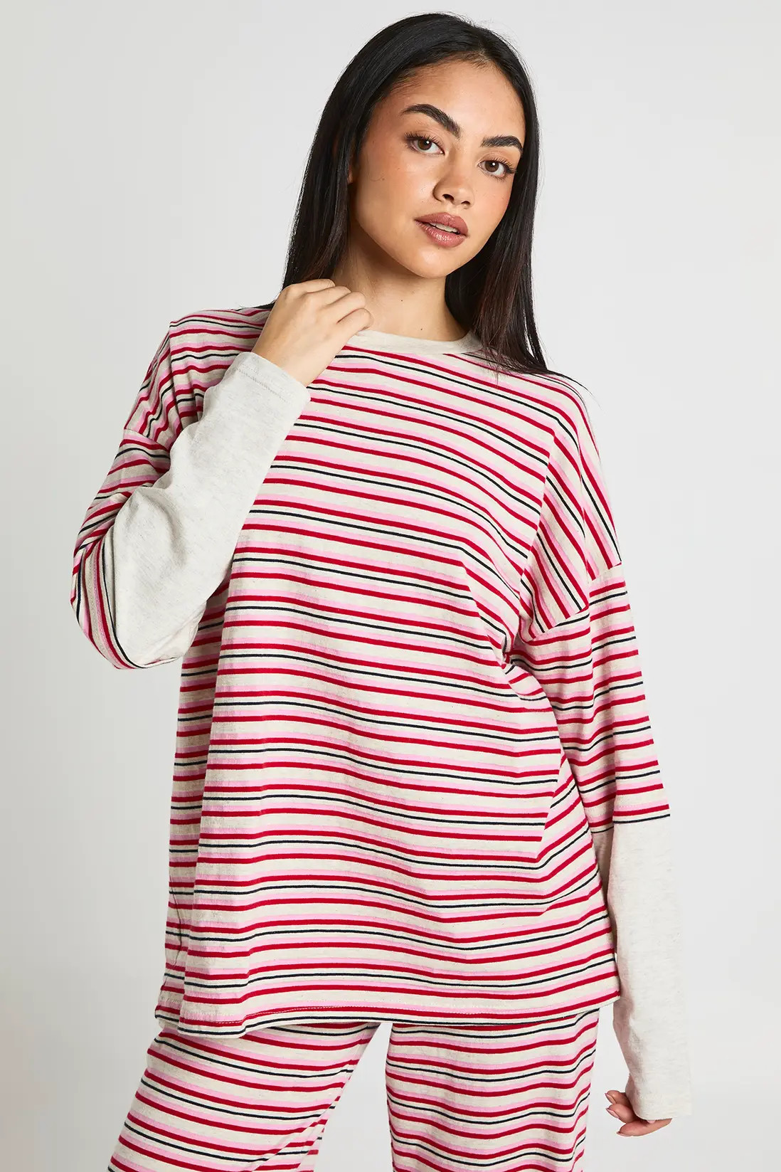 Pink Stripe Double Layer Oversized T-Shirt | Boohoo | Boohoo.com (UK & IE)