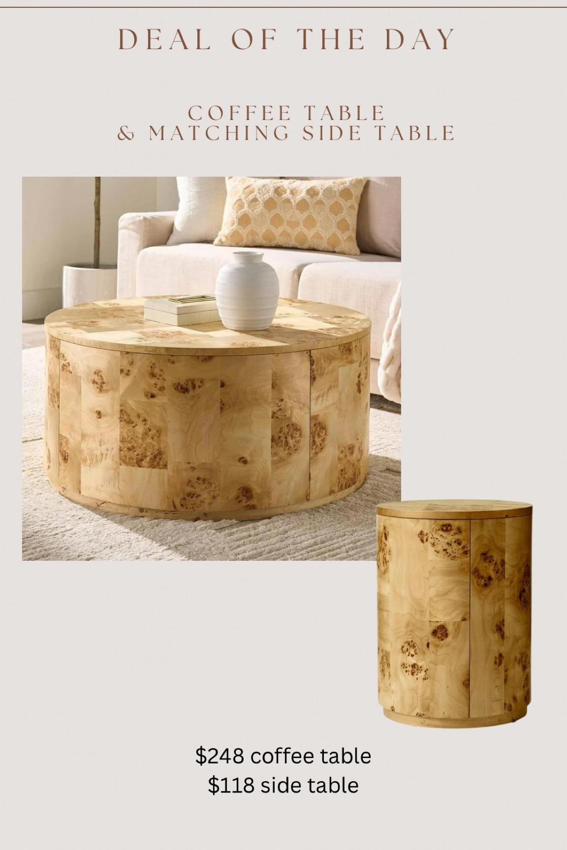 Brand new Walmart burl wood style coffee table & matching side table!!! These will be super popular 😍🙌🏻

#LTKSaleAlert #LTKHome #LTKStyleTip