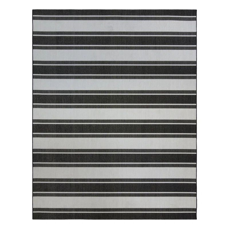 Gertmenian Paseo Castro Black/White Striped Coastal Indoor/Outdoor Flatweave Area Rug | Wayfair North America