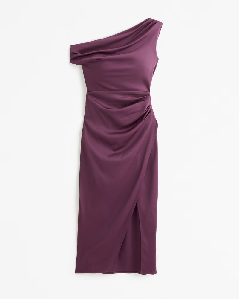 Stretch Satin Draped Midi Dress | Abercrombie & Fitch (US)