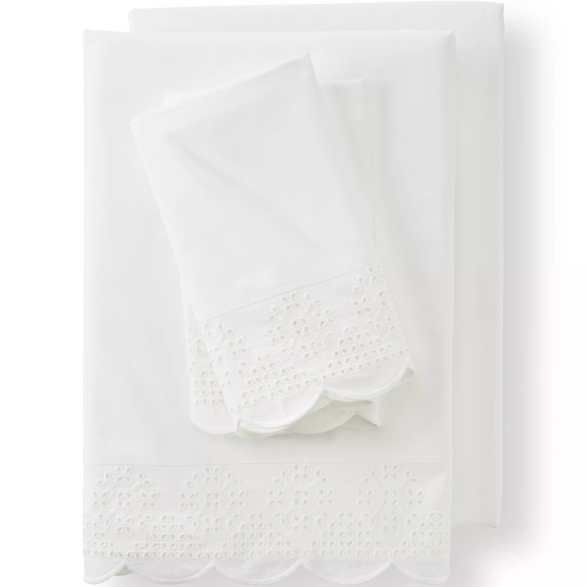 300 Thread Count Cotton Percale Eyelet Bed Sheet Set | Lands' End (US)