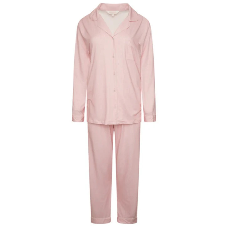 Jersey Stretch Trouser PJ Set- Pink/Cream | The NAP Co