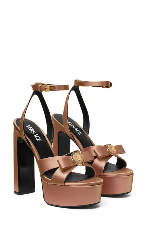 Versace Gianni Ribbon Platform Sandal in Fudge-Versace Gold at Nordstrom, Size 8Us | Nordstrom