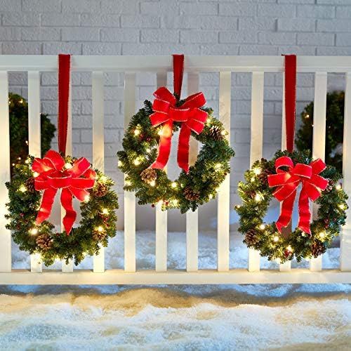 BrylaneHome Set of 3 Cordless Pre-Lit Mini Christmas Wreaths, Berries Multicolored | Amazon (US)