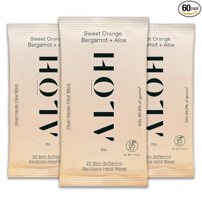 ALŌH Sweet Orange Bergamot + Aloe Sanitizing Hand Wipes - Clean Hands, Clear Mind - On The Go Ha... | Amazon (US)