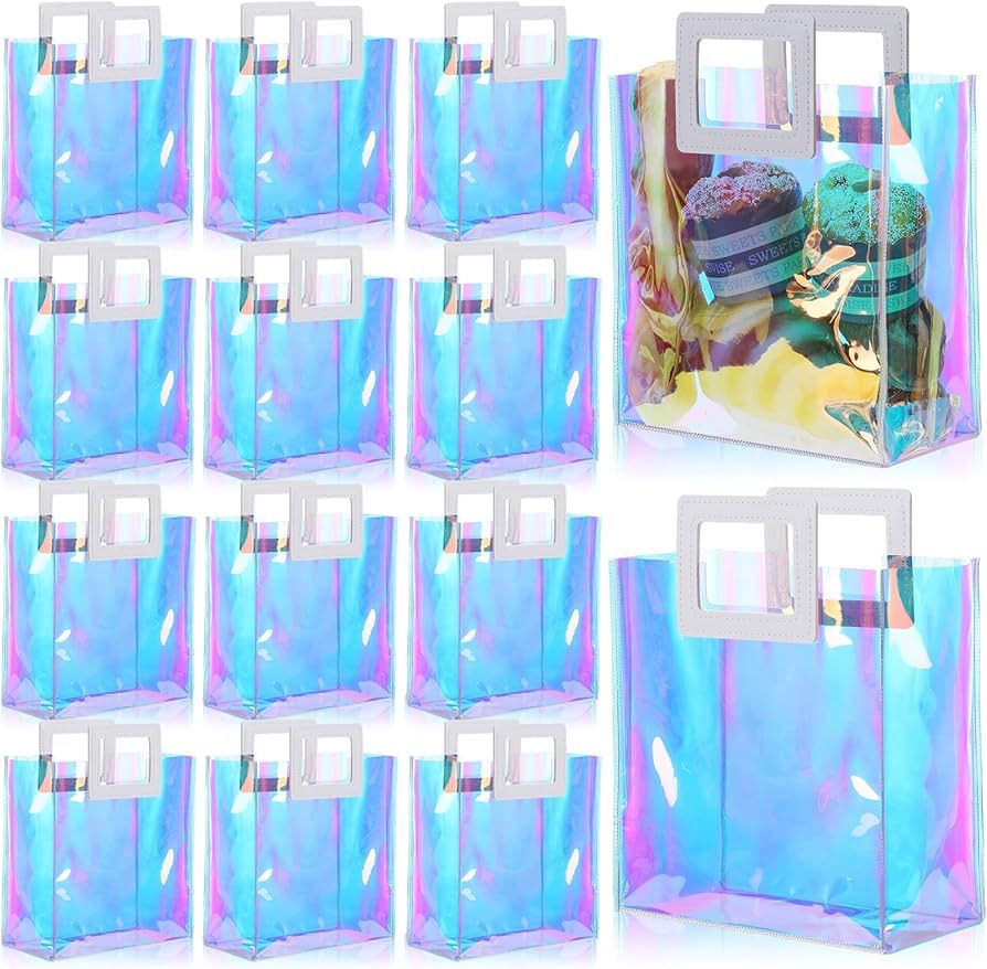 18 Pcs Clear Holographic Tote Bags Iridescent Reusable Gift Bag with Handles PVC Gift Wrap Bags f... | Amazon (US)