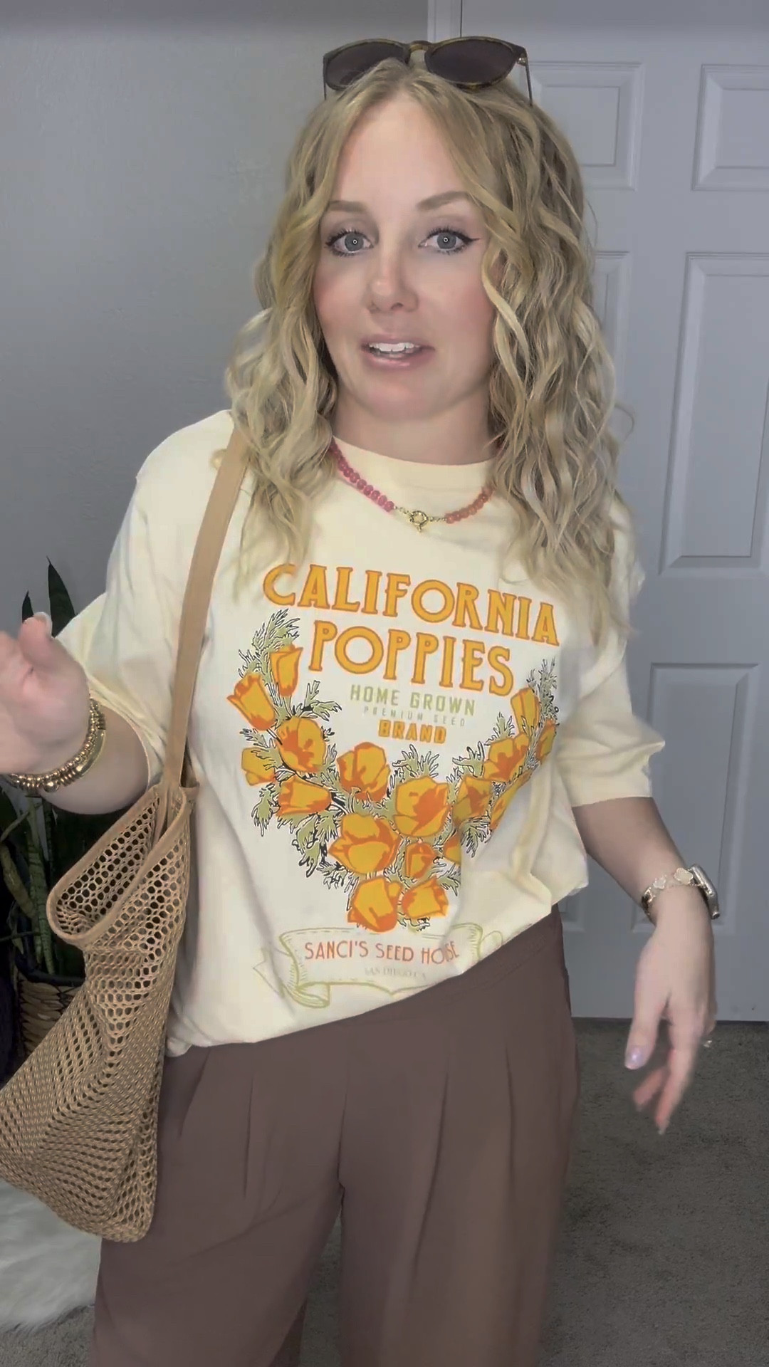 Summer graphic tee, brown flowy pants, mesh tote bag, beaded necklace and sandals, Grab your normal size with everything 







Amazon outfits every outfit inspo, outfit ideas, casual outfits amazon, amazon outfits every day, spring outfits 2026, summer outfits

#LTKPetite #LTKootd #LTKSaleAlert