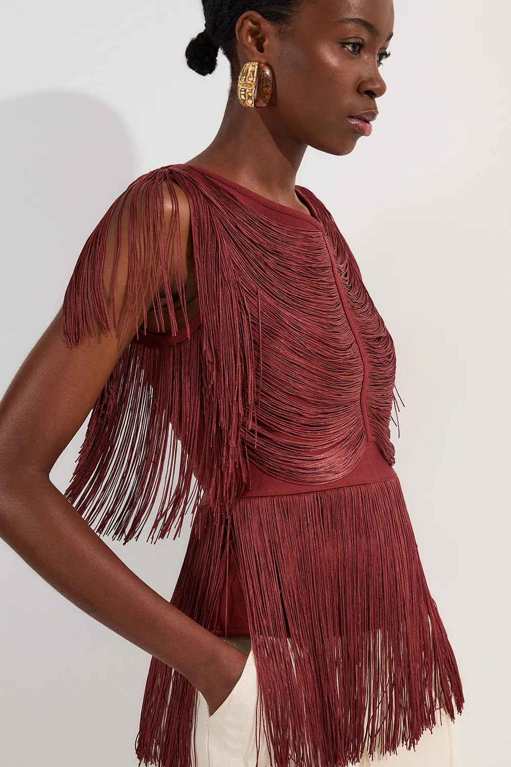 Jumpers & Cardigans | Draped Fringe Knitted Top | KarenMillen | Karen Millen US