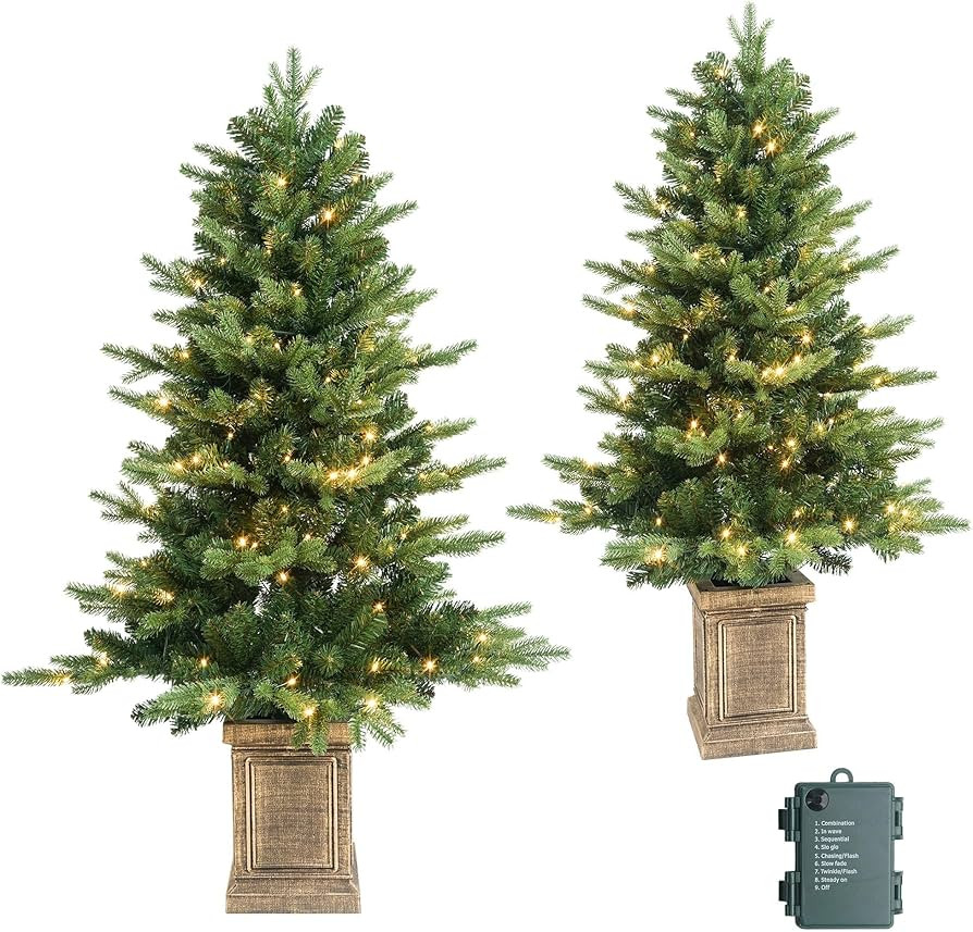 4FT Prelit Potted Christmas Tree with 100 LED, Artificial Christmas Tree Outdoor Indoor Decor, Ba... | Amazon (US)