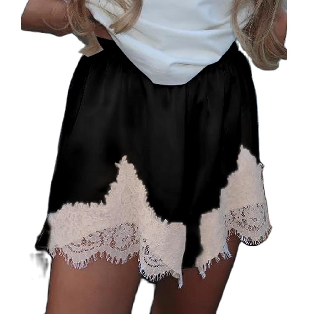 Amiblvowa Women Satin Silk Lace Shorts Low Rise Micro Mini Shorts Coquette Lounge Half Slip Pj Bo... | Amazon (US)