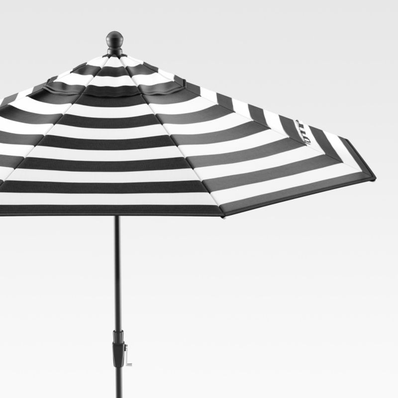 9' Sunbrella Black Cabana Stripe Outdoor Patio Umbrella with Black Tilt Frame | Crate & Barrel | Crate & Barrel