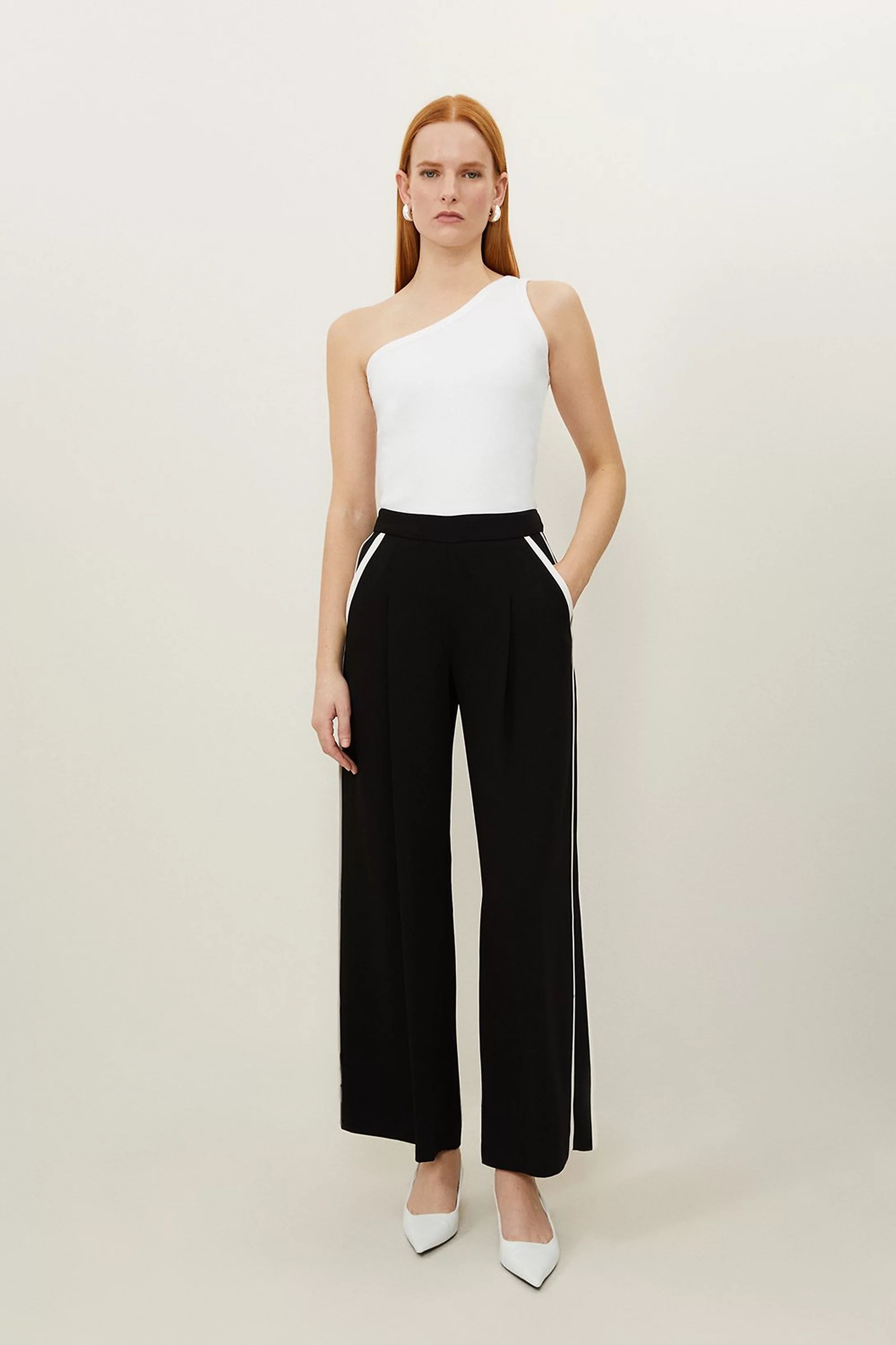 Compact Jersey Rib Asymmetrical Top | Karen Millen UK + IE + DE + NL