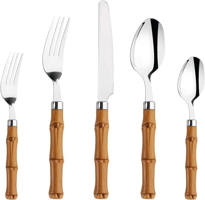 HF HOFTEN Silverware Set, Bamboo Plastic Handle Flatware Set Include Fork Spoon Knife Utensils fo... | Amazon (US)
