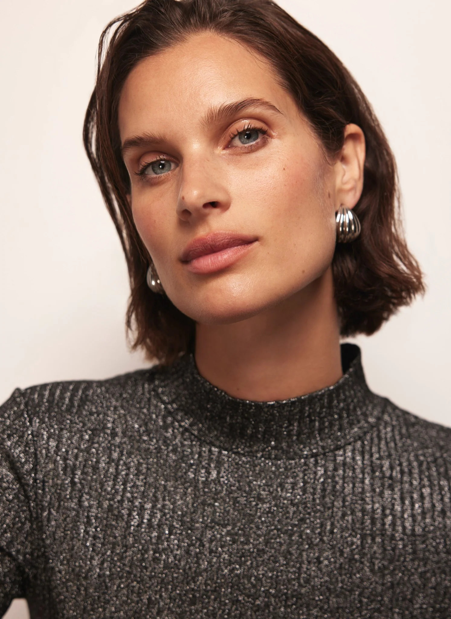 Silver Tone Ribbed Teardrop Earrings | Mint Velvet