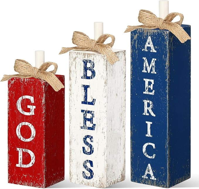 3 Pcs God Bless America Memorial Day Decorations Vintage 4th of July Tiered Tray Decor Patriotic ... | Amazon (US)