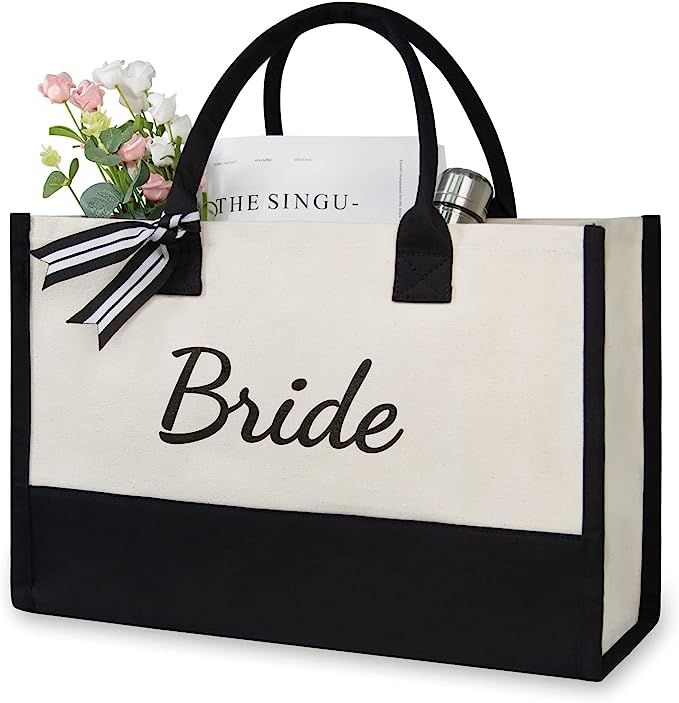 Amazon.com: TOPDesign Canvas Tote Bag for Bride, Personalized Bride Gifts for Wedding Bridal Show... | Amazon (US)