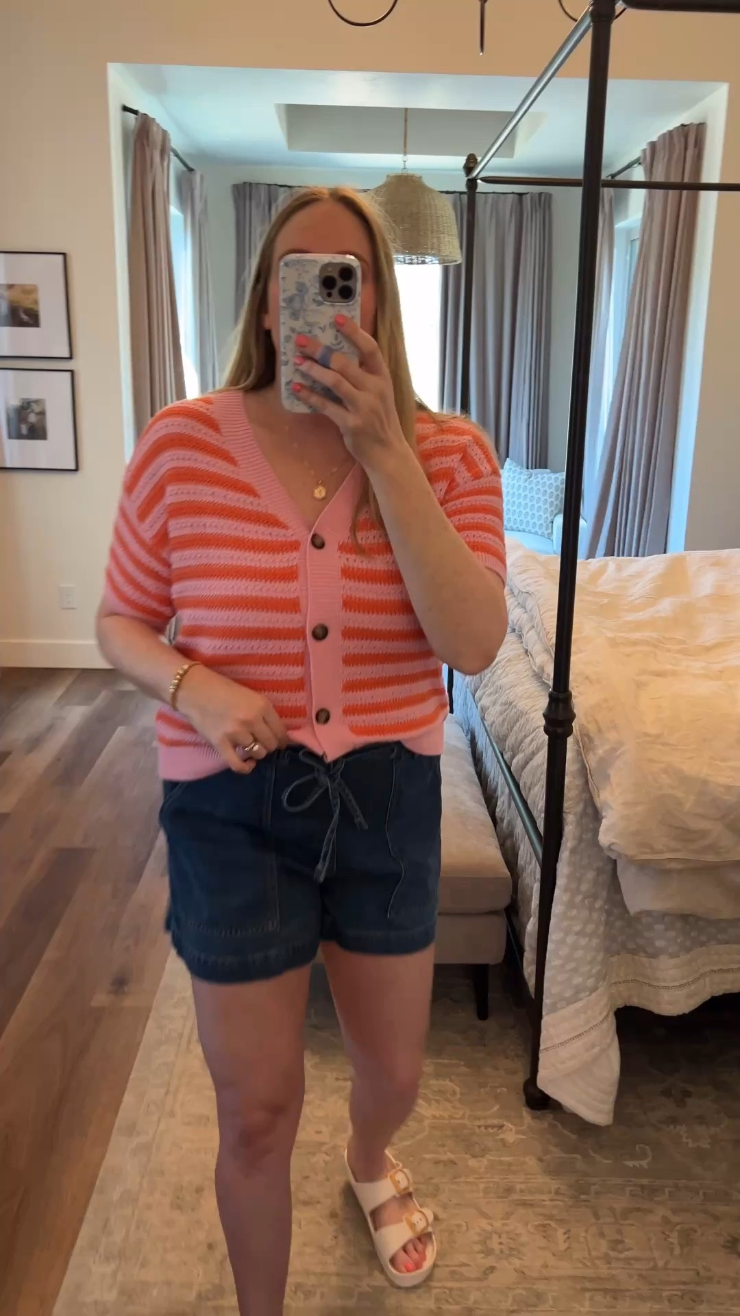 Comfiest mom denim shorts! Also love this spring cardigan top - this is color orange - both fit TTS 

#LTKTall #LTKMidsize #LTKmomlife