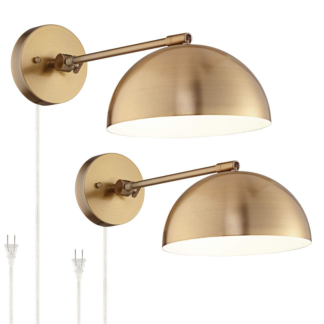Brava Antique Brass Down-Light Plug-In Wall Lamps Set of 2 | Lamps Plus