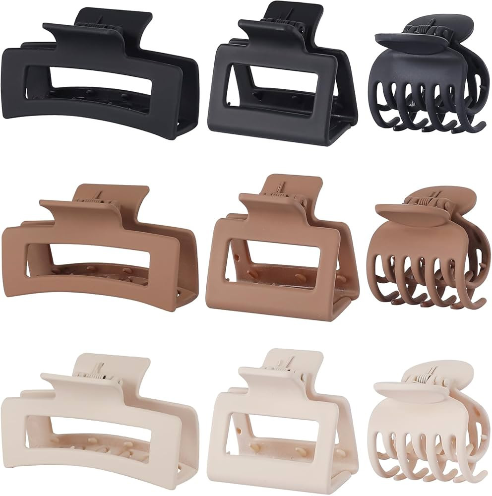 3 Style Hair Claw Clips 9 pcs Medium Claw Clips Hair Clips for Women Rectangle Claw Clips for Thi... | Amazon (US)
