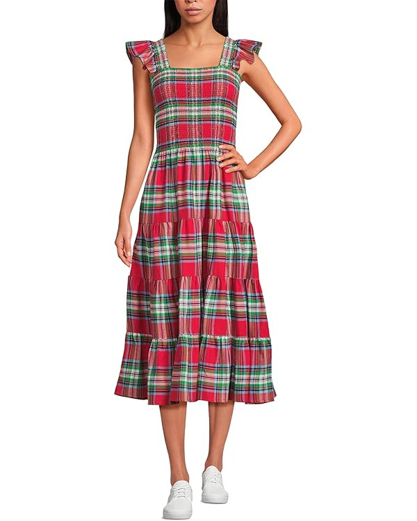 Lands' End Women's Chambray Smocked Dress with Ruffle Straps | Amazon (US)