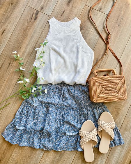 Amazon fashion. Mini skirt. Floral skirt. Sweater tank top. Amazon outfit. Summer outfit. 

#LTKFestival #LTKSeasonal #LTKSaleAlert