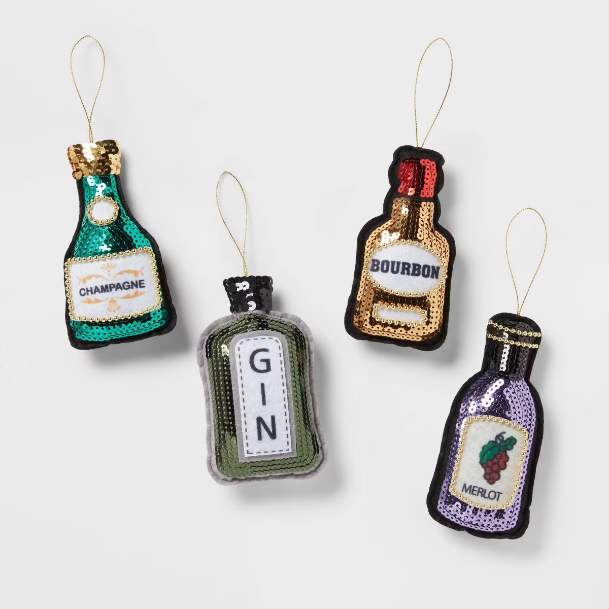 Sequined Fabric Liquor Bottle Christmas Tree Ornament Set 4pc Gold/Green/Purple - Wondershop™ | Target
