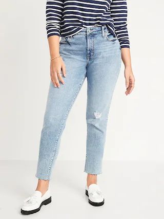 Curvy High-Waisted O.G. Straight Distressed Cut-Off Jeans for Women | Old Navy (US)