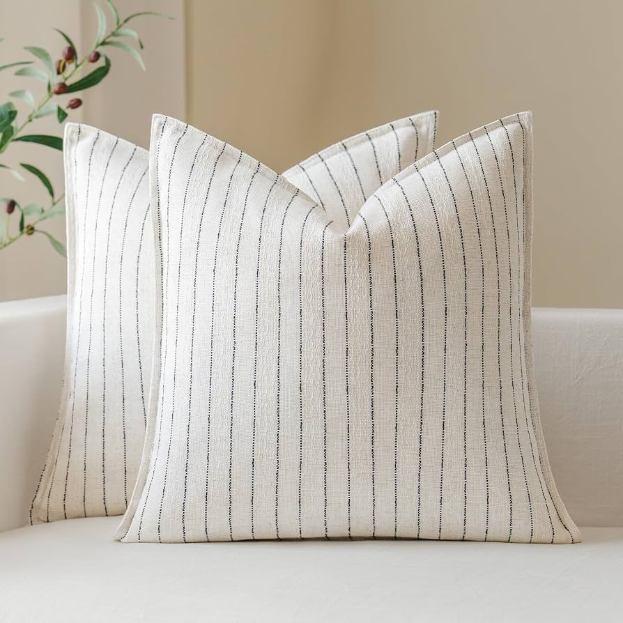 MOROCO Linen Striped Throw Pillow Covers 20x20 Set of 2, Black | Amazon (US)