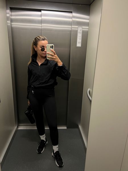 All black gym outfit wearing gymshark vital seamless leggings and windbreaker with Nike metcon 4 trainers 

#LTKfit #LTKeurope