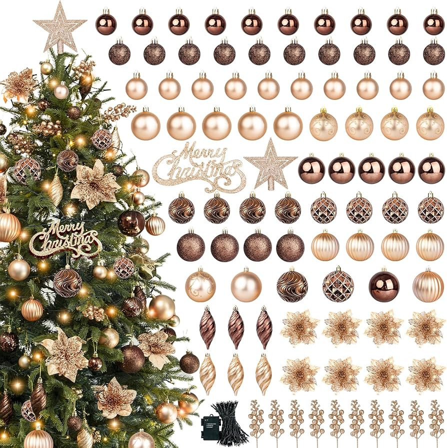 Ouddy Decor 95 Pcs Brown Christmas Ball Ornaments, Shatterproof Champagne Christmas Tree Decorati... | Amazon (US)