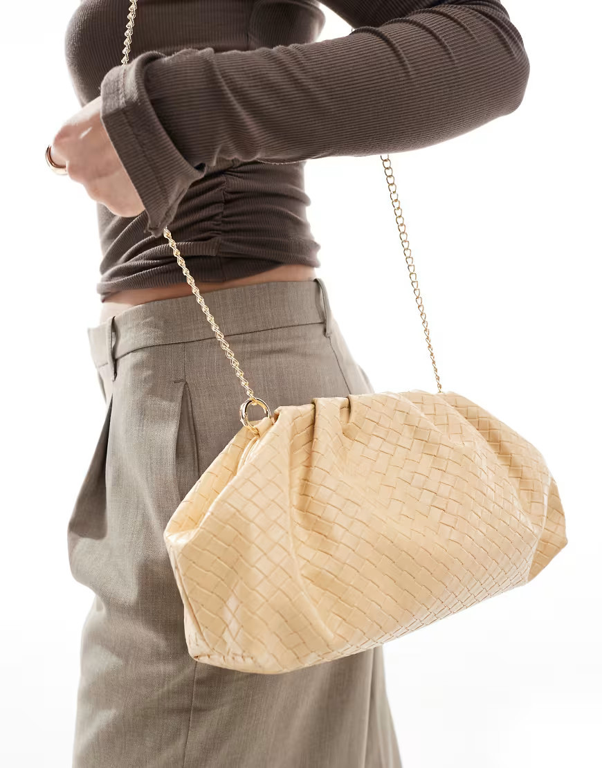 Glamorous woven clutch bag with crossbody strap in butter yellow | ASOS (Global)