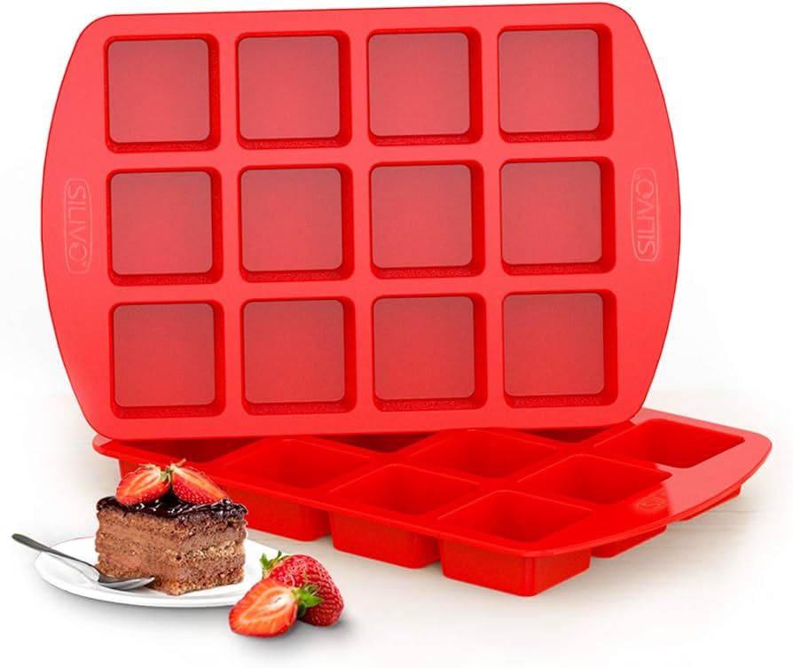 SILIVO Silicone Brownie Pan with Dividers - 2 Pack 12-Cavity Non-Stick Silicone Molds for Brownie... | Amazon (US)