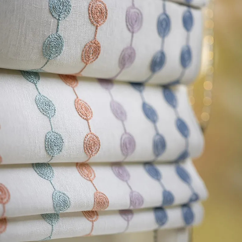 Organic Linen Roman Blind - Pastel Swirl Embroidery, Custom Size - Etsy | Etsy (US)