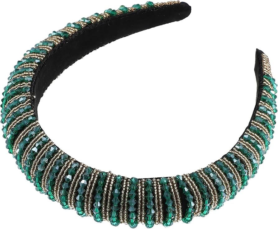 VOCOSTE Crystal Headband, Rhinestone Hairband for Women, Green, 1.2 Inch Wide | Amazon (US)