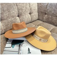 Gold Floral Embroidered Print Fedora Hat, Wool Rancher Hat Fedora, Wide Brim Panama Women's Felt, Em | Etsy (US)