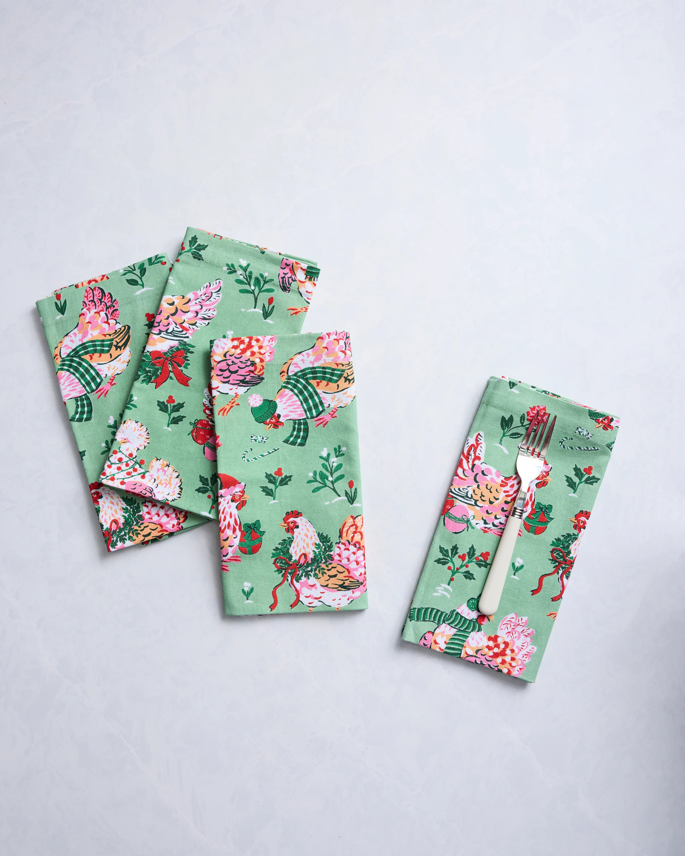 Holiday Hens - Dinner Napkins Set of 4 - Sage | Printfresh