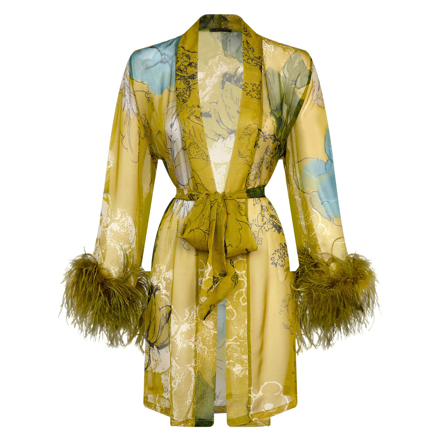 Feather Trimmed Chiffon Robe Lynette | Wolf & Badger (US)