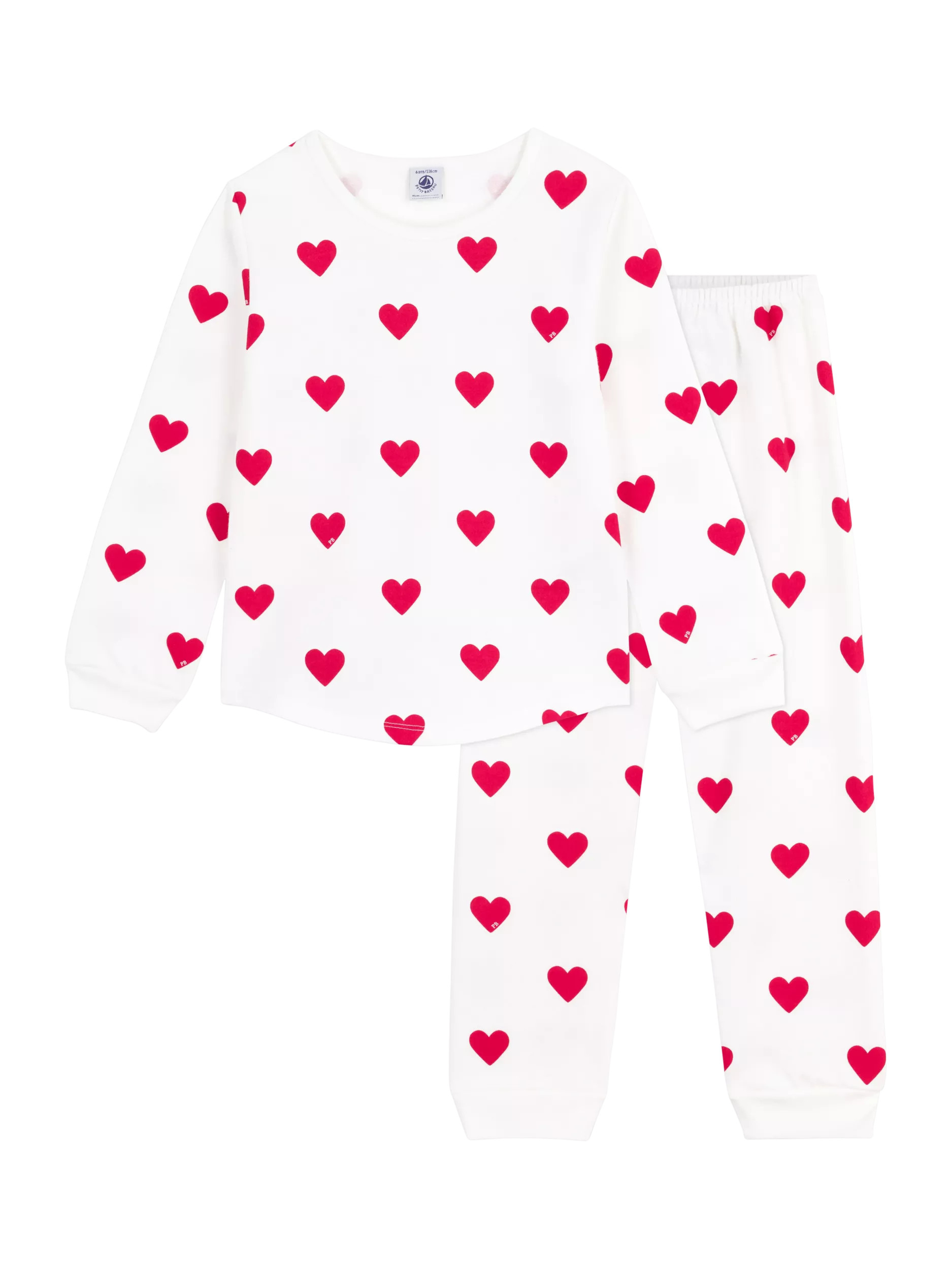 Petit Bateau Kids' Cotton Long Sleeved Heart Print Pyjamas, Marshmallow/Terkuit | John Lewis (UK)