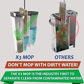 X3 Mop, Separates Dirty and Clean Water, 3-Chamber Design, Flat Mop and Bucket Set, Hands Free Ho... | Amazon (US)