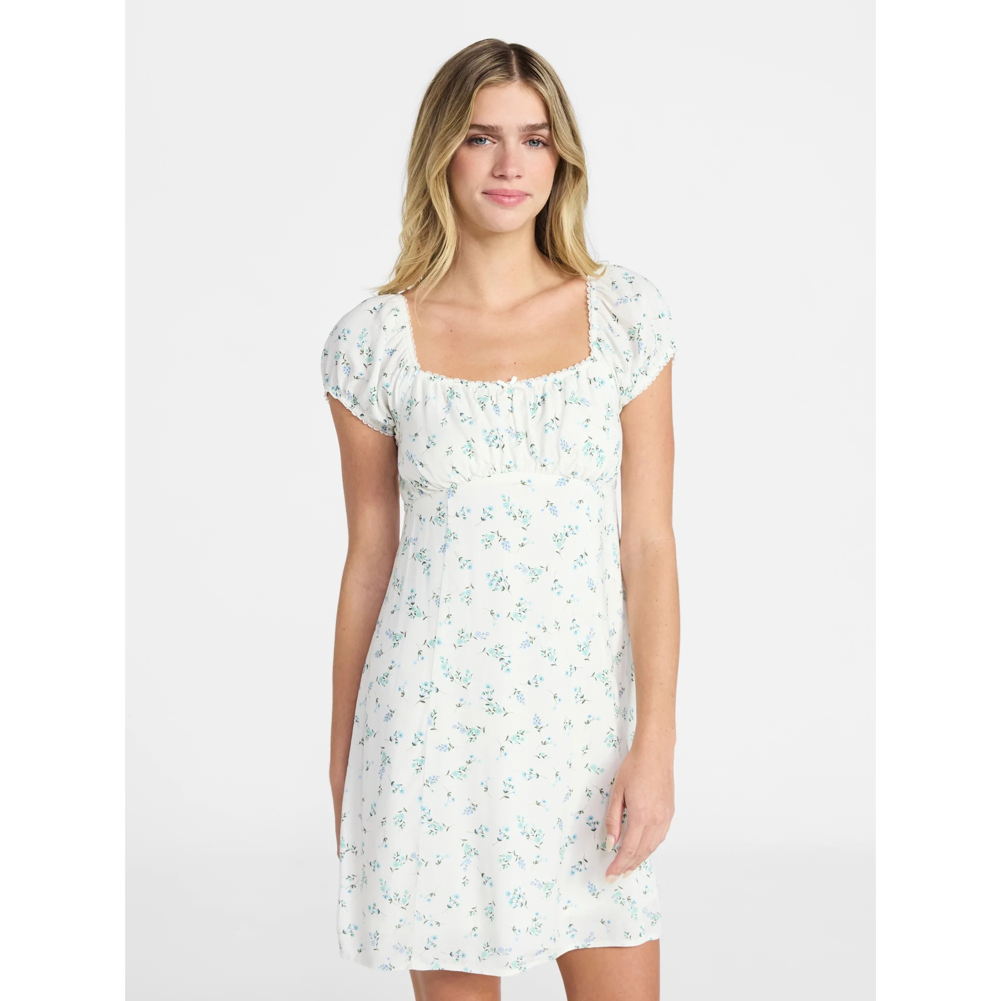 No Boundaries Fit and Flare Dress with Puff Sleeves, Women's XXS-XXL | Walmart (US)