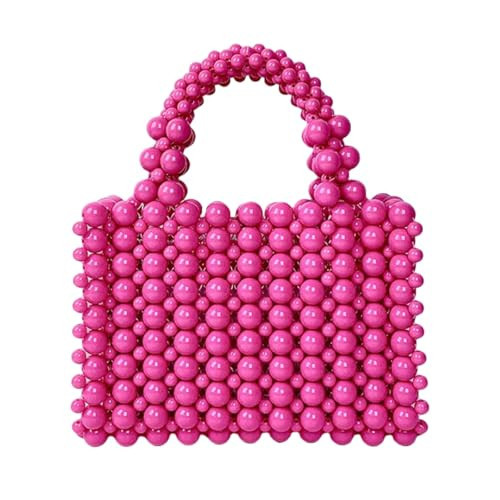 Pearl Bag, Acrylic Handheld Beaded Handmade Women’s Bag, Pearl Clutch Purse Handheld Small Square Handbag for Women Party (Red) | Amazon (US)