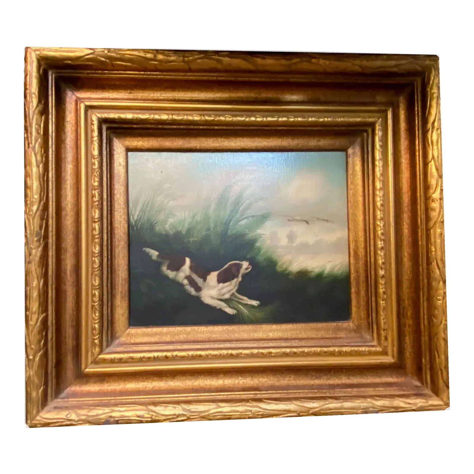 Vintage Oil on Canvas Dog Painting | Chairish