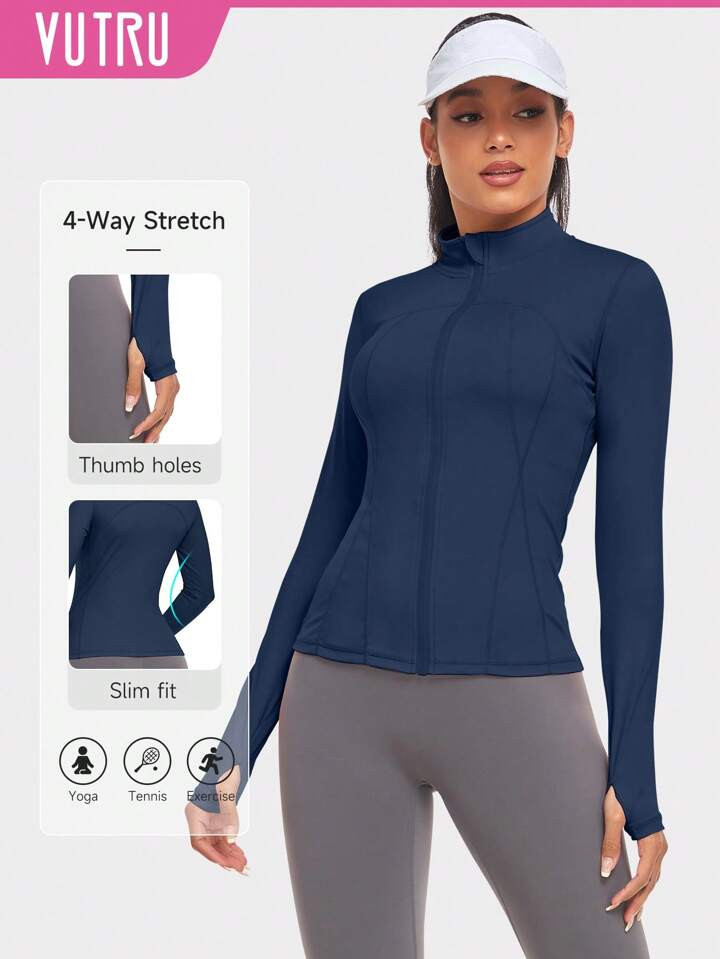 VUTRU Women's Slim Fit Sports Jacket With Thumbholes Compression Shirt | SHEIN
