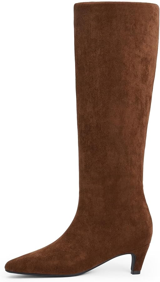 Modatope Knee High Boots Women Square Toe Kitten Heel Tall Boots Womens Fashion Long Boots | Amazon (US)