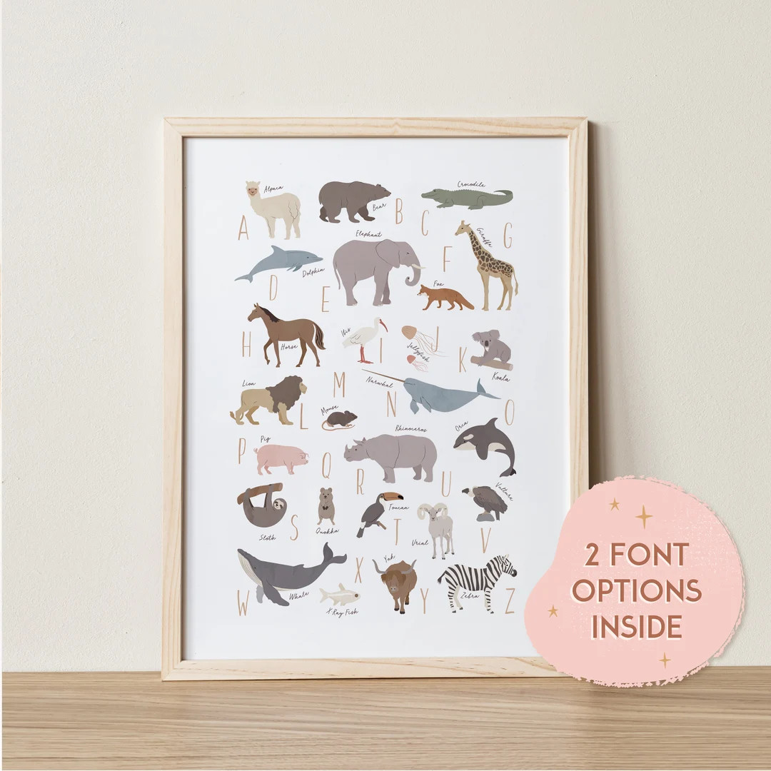 Alphabet Poster, Animal Alphabet, Nursery Alphabet Print, Educational Posters, Abc Poster, Montes... | Etsy (US)
